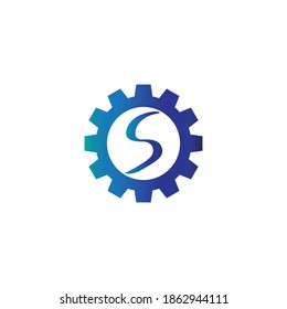 Diseño de vectores con logotipo de engranajes de la letra S. Icono de engranaje.