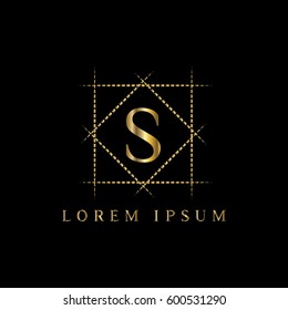 Letter S geometric  golden vector logo frame