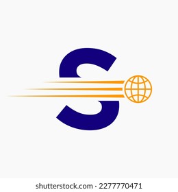 Letter S Global Logo Concept With Moving World Icon. Global Logotype Symbol Vector Template
