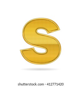  letter S in gold metal   isolated  on white  background
