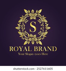 Letter S golden flower logo vector illustration.