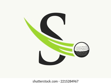 Letter S Golf Logo Design Template. Hockey Sport Academy Sign, Club Symbol