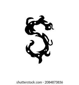Letter S in gothic graffiti style. Black letter with curls. Logo or design element. Vector illustration isolated on white background. Vector EPS 10.