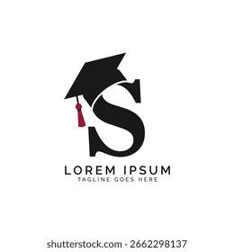 Letra S con el logotipo de la tapa de graduación. Icono del sombrero de Educación del alfabeto S