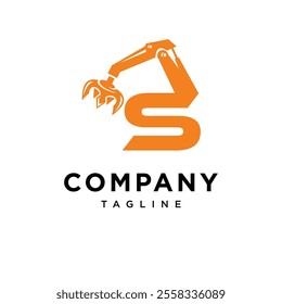 Letter S Grapple Excavator Logo Icon Vector