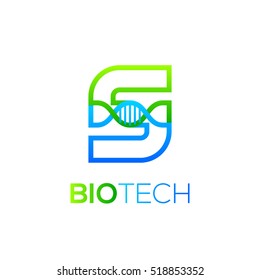 Letter S Green and Blue with abstract biotechnology dna logotype. Medicine, science, laboratory,Technology DNA vector concept