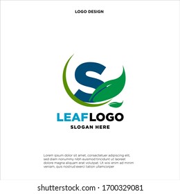 Letter S Green Leaf Logo Design Element, Letter S leaf initial logo template