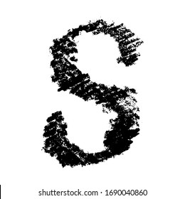 The letter S. Grunge ink alphabet, isolated on white background. Hand drawn with ink. Vector illustration