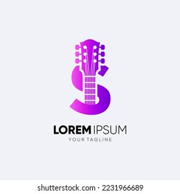 Letter S Guitar Logo Design Vector Art Icon Graphic Illustration Emblem 