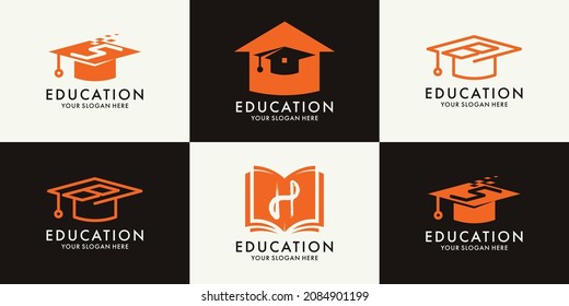 letter S H B graduation hat book house logo for education inspiration logo