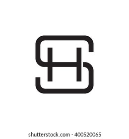 letter S and H monogram square shape logo black