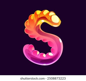 Letter S Halloween font, cartoon evil type, funny scary typeface, spooky alphabet uppercase letter as a colorful, twisting tentacle or jelly worm. Isolated vector festive kids typography abc character