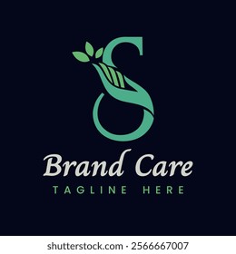 Letter S Hand Care Nature Leaf Logo Design