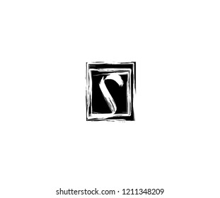 Letter S Hand Drawn Brush Stroke Square Monogram Logo