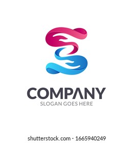 Letter S and hand logo with gradient red blue colors
