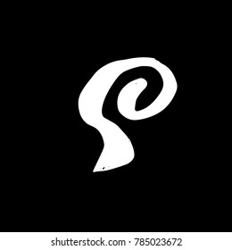 Letter S. Handwritten by dry brush. Rough strokes font. Vector illustration. Grunge style elegant alphabet.