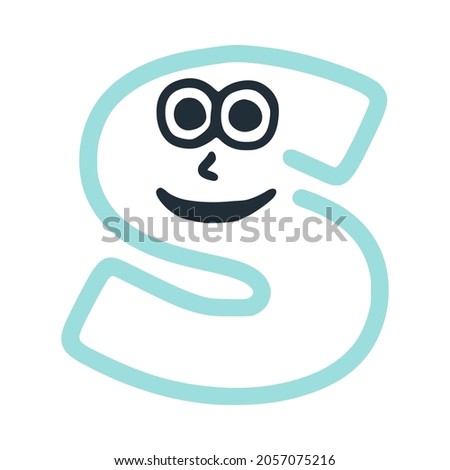 Letter s happy eccentric smiling character, smiley face vector clip art