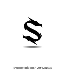 letter s with head dragon silhouette. vector illustration.