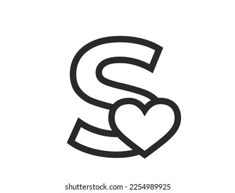 letter s with heart in line style. text element for valentine's day design. romantic and love vector image