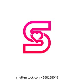 Letter S heart logo,Pink color,Valentine Day, Love Concept Logotype