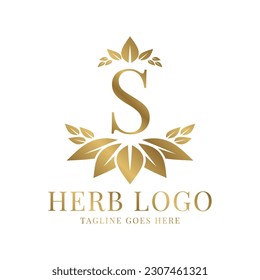 letter S herbal leaves initial vector logo design