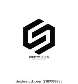 Letra S forma hexágono espacio negativo logotipo de monograma abstracto único moderno
