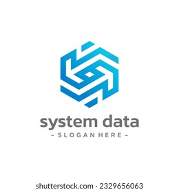 Letter S hexagon system data logo template design vector.