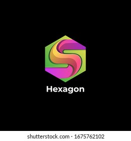 Letter "S" with Hexagon Vector Logo Illustration.  Gradient Colorful Style.