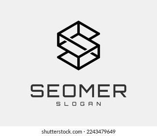 Letter S Hexagon Wireframe Perspective Illusion Geometry Dimensional Line Linear Vector Logo Design