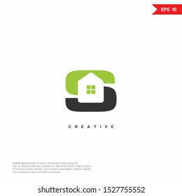 Letter S home negative space Logo icon monogram design. Vector graphic design template element.
