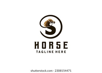 Letter s horse logo design with horse harness in creative concept
