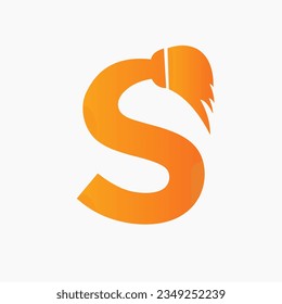 Letter S House Cleaning Logo Concept With Clean Brush Icon. Maid Service Symbol