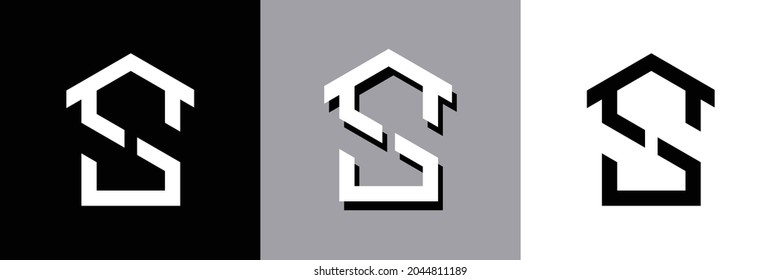 Letter S House Logo. Simple monogram logo consisting of letter S and house shape. Suitable for construction, home, real estate, building, and property.