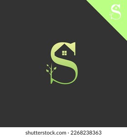 Letter S house and tree logo design. S letter logo with a house in negative space