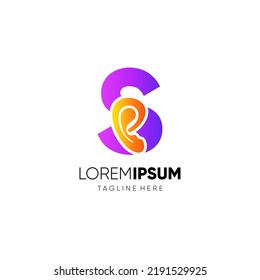 Ilustración de emblema gráfico del vector de diseño del logotipo Oído humano de la letra S