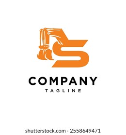 Letter S Hydraulic Mining Excavator Logo Icon Vector