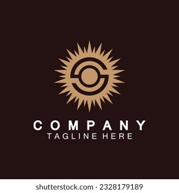 Letter S icon with Sun rays for Sun logo vector design template