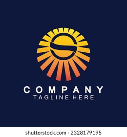 Letter S icon with Sun rays for Sun logo vector design template