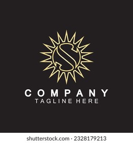 Letter S icon with Sun rays for Sun logo vector design template