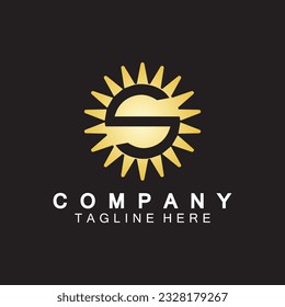 Letter S icon with Sun rays for Sun logo vector design template