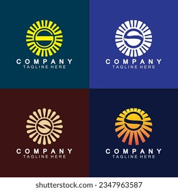 Letter S icon with Sun rays for Sun logo vector design template