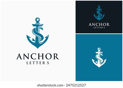 Letter S Initial Anchor Nautical Cruise Ship Yacht Vessel Harbor Vector Logo Design Illustration