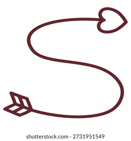 Letra S inicial con símbolo de contorno de línea continua gráfica de flecha de corazón
