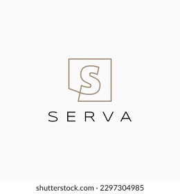 Letter S Initial Lettermark Outline Continuous Line Gold Square Logo Vector Icon Illustration