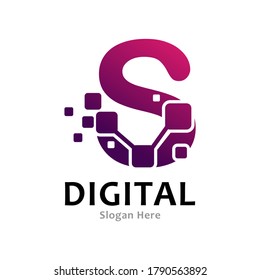 Letter S initial pixel digital logo template vector. Suitable for business, technology and art