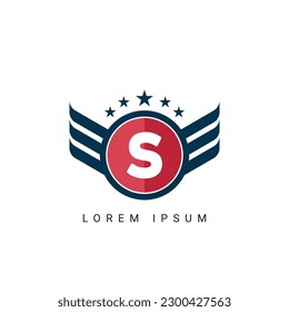 Letra S protector inicial con diseño de logotipo de alas