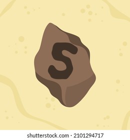 letter S initials hole in stone design on sand background, vector logo letter typography illustration.