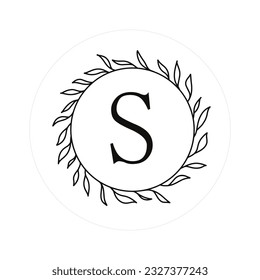 Letra "S" con marcos florales redondos, logotipo de monograma vectorial, archivo de corte