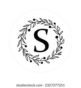 Letter "S" Initials with Round Floral Frames, Vector Monogram Logo, Cricut File