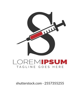 Letter S Injection Logo Design. Alphabet S Syringe icon illustration